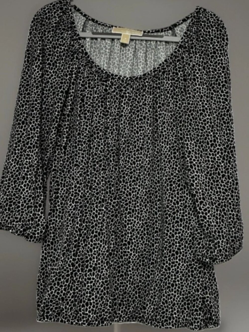 Michael Kors Blouse Women’s Black White Print Scoop Neck 3/4 Sleeve 1X